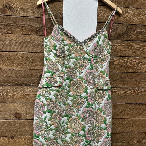 ZARA Floral Jacquard Mini Dress with Rhinestone Trim - Size L - Picture 4 of 12